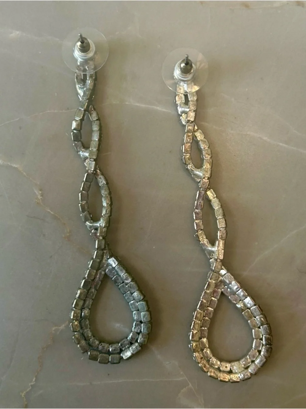Silver Crystal Twisted Teardrop Dangle Earrings - Elegant Sparkle